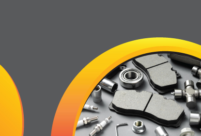 Automotive components compact banner showing brake pads, bearings, U-joints — CNC machined components and fully finished castings for vehicles.